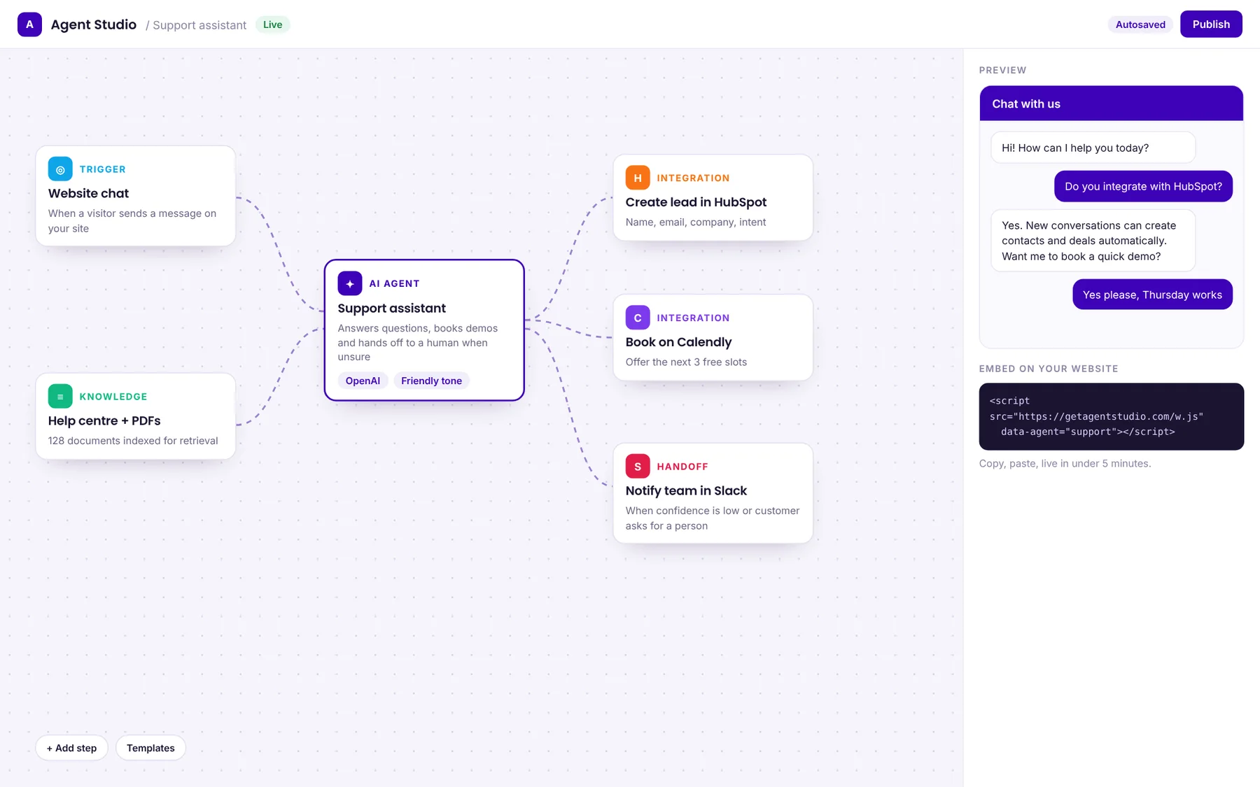 Agent Studio visual builder
