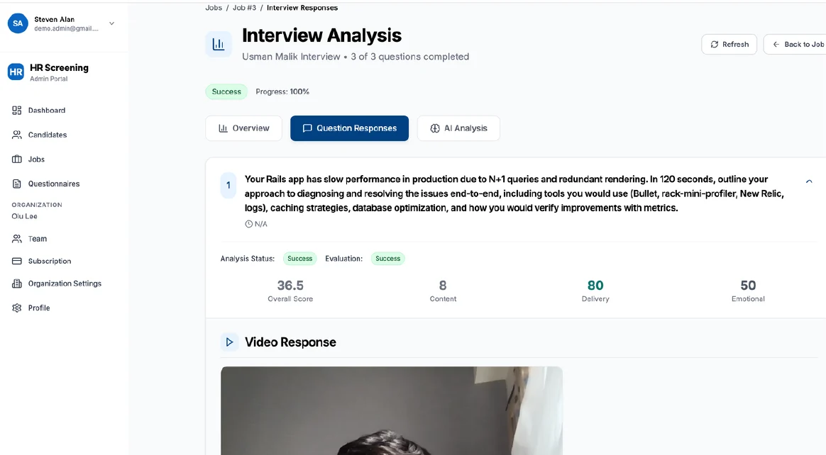 AI interview analysis screen